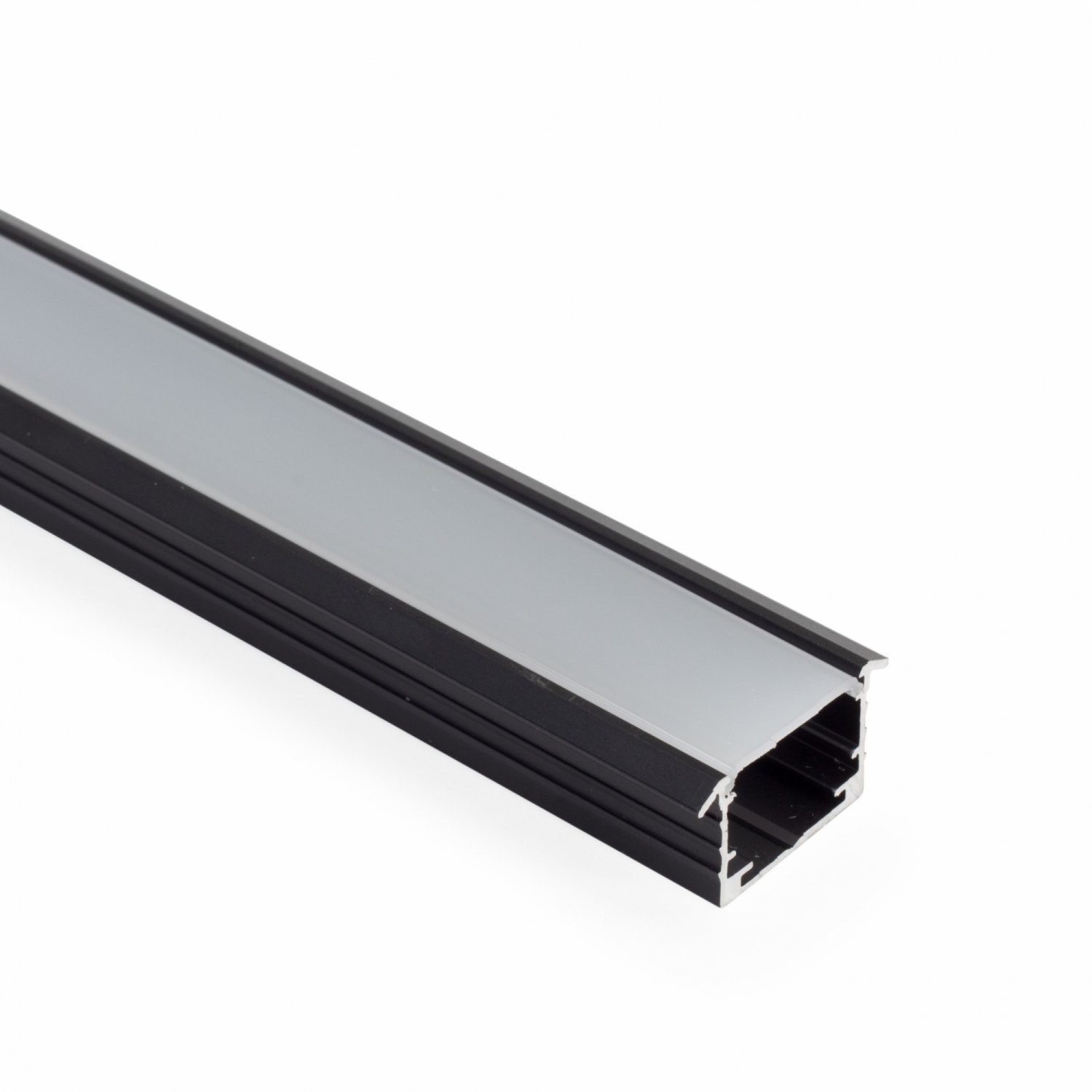 Perfil alumínio EMBUTIR STANDARD PRETO difusor leitoso
